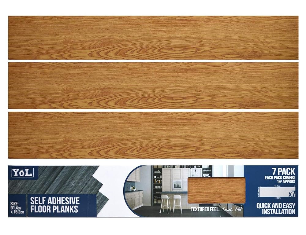 Floor Planks Tiles Self Adhesive, Brown Wood Oak Vinyl Flooring for Bathroom & Kitchen, Pack of 7