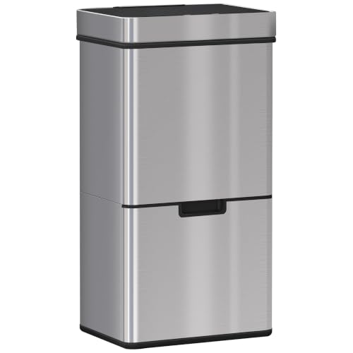 HOMCOM 72L Recycling Sensor Bin Stainless Steel Trash Can 3 Compartments