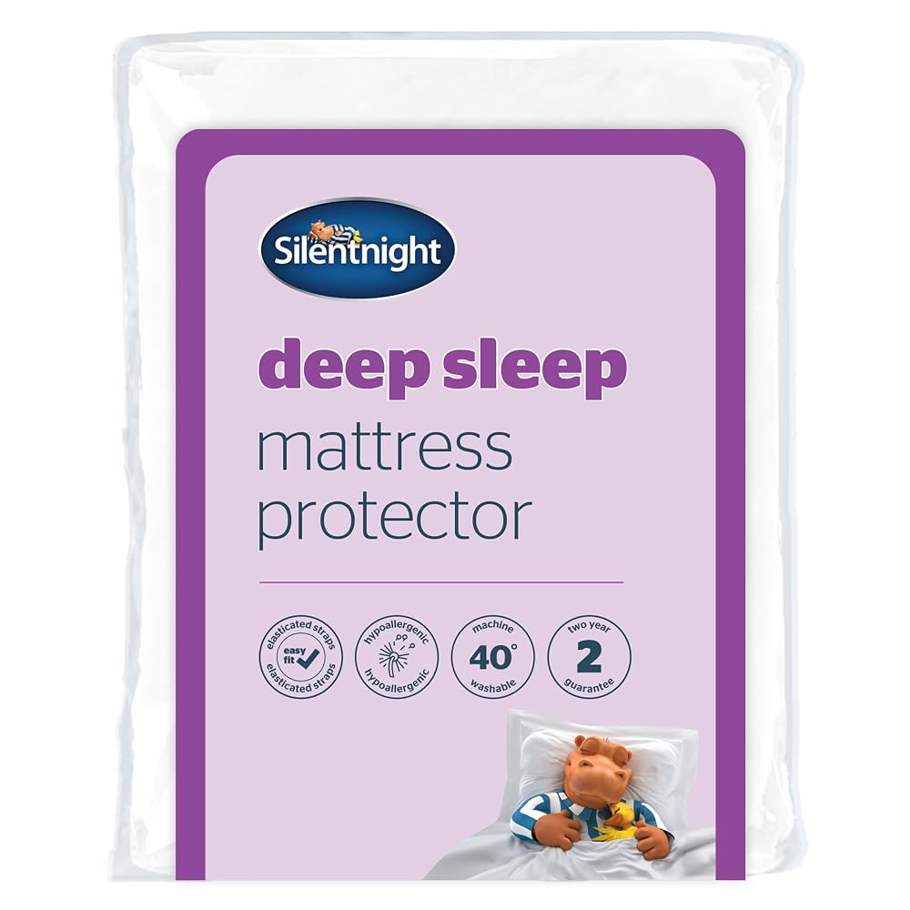 Silentnight Deep Sleep Mattress Protector, Supersoft Quilted Bed Protector Cover with Extra Deep Fitted Elasticated Straps, Double, White