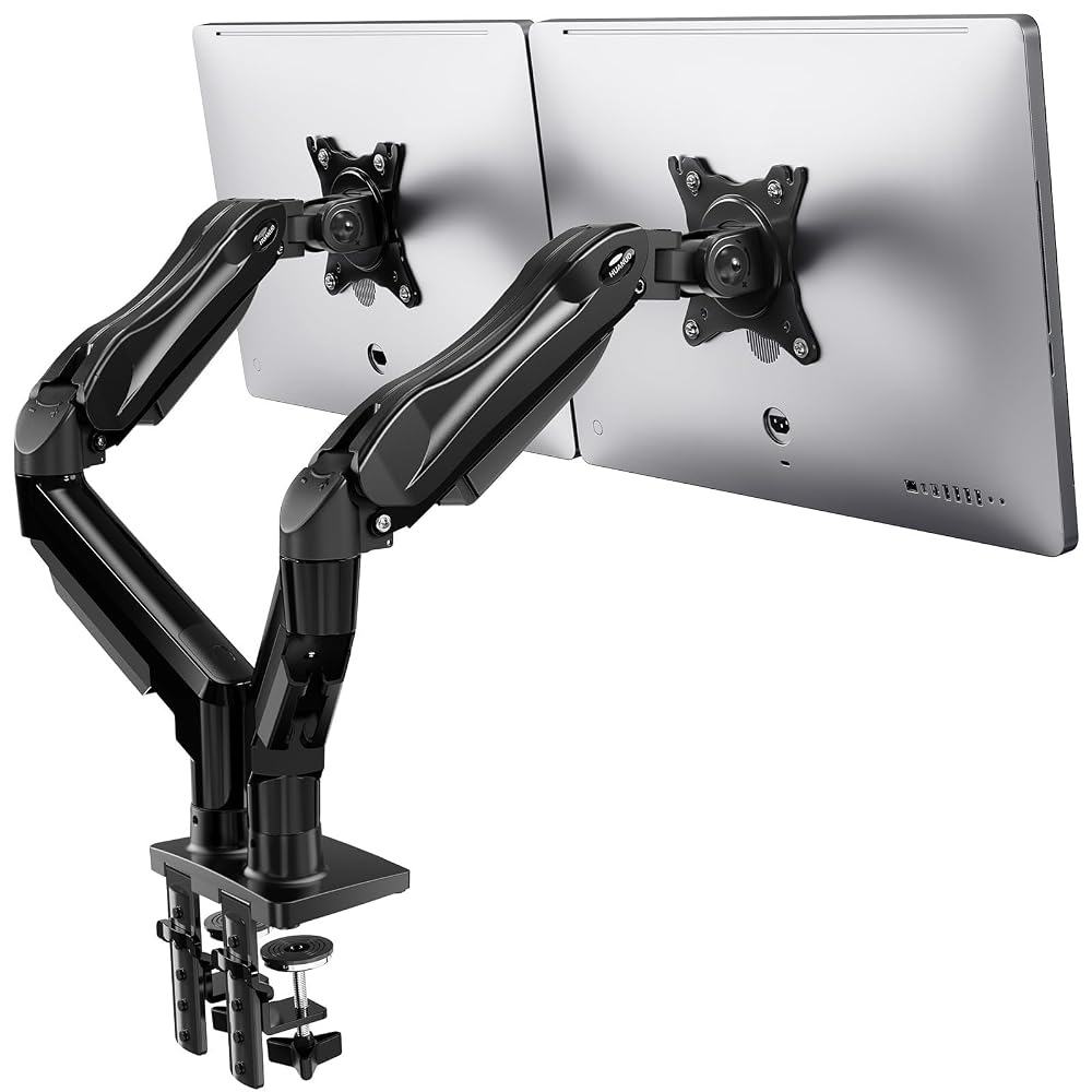 HUANUO Dual Monitor Stand for 13 to 32 Inch Screens, Dual Gaming Monitor Arm Desk Mount for Curved and Flat Screens, Double Screen Arm Support, VESA 75 & 100 mm