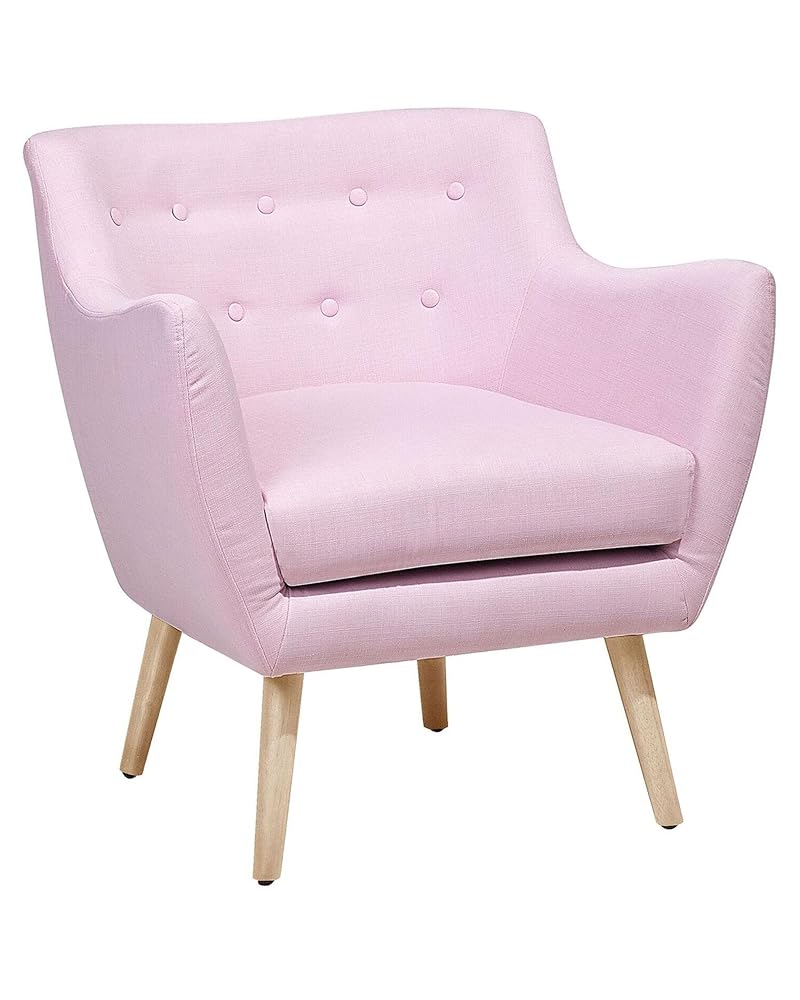 Beliani Drammen Vintage Upholstered Fabric Accent Armchair, Pastel Pink