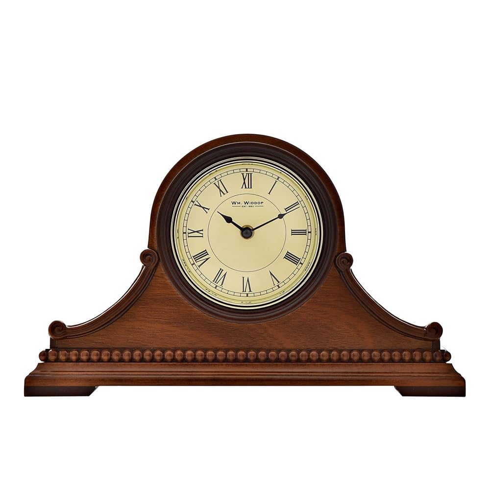 WILLIAM WIDDOP Wooden Napoleon Mantel Clock, Classic Wood Finish Tabletop Clock