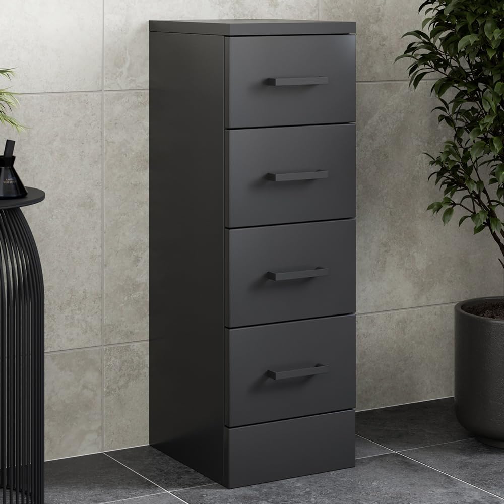 Affine 250mm Bathroom Drawer Unit Storage Cabinet, Freestanding, 4 Soft Close Drawers, Matt Black