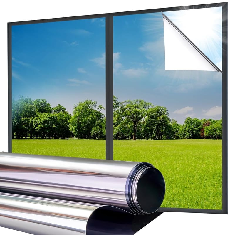 Lifetree Reflective One Way Window Film, Silver-Silver, 44.5 x 200cm, Mirror Heat Reflector Sun Blocker, UV Anti-Glare, No Glue Daytime Privacy