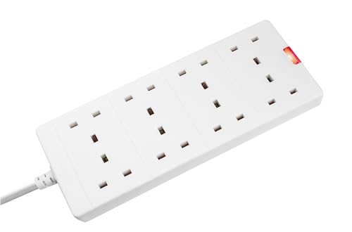 Masterplug Eight Socket Surge Protected Extension Lead, 2 Metres, White