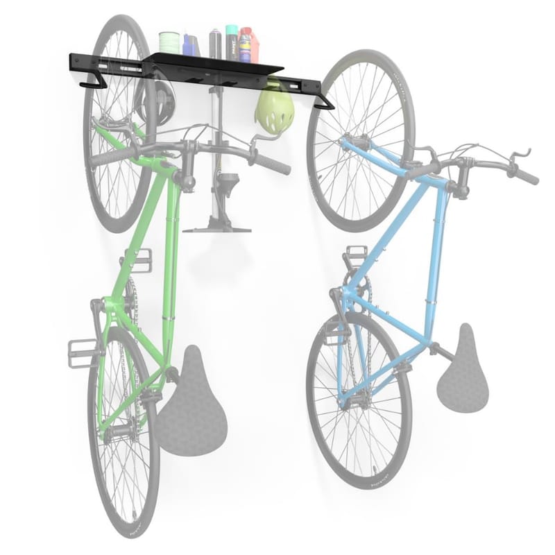 Koova Wall Mount Bike Storage Rack Garage Hanger for 2 Bicycles + Helmets, Fits All Bikes Even Large Cruisers/Big Tire Mountain Bikes, Heavy Duty Powder Coated Steel, Made In USA