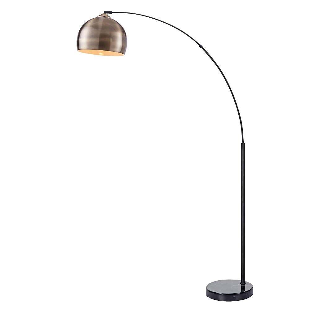 Teamson Home Arquer 173cm Arc Floor Lamp, Faux Black Marble Base with Antique Brass Bell Shade