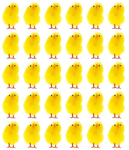 REDSTAR Pack of 30 Fluffy Yellow Easter Chicks - Mini Fluffy Chicks for Easter Decorations, Egg Hunt Toys Kids Bonnet Accessories - Small Yellow Baby Chicken Decorations for Kids Craft Activities