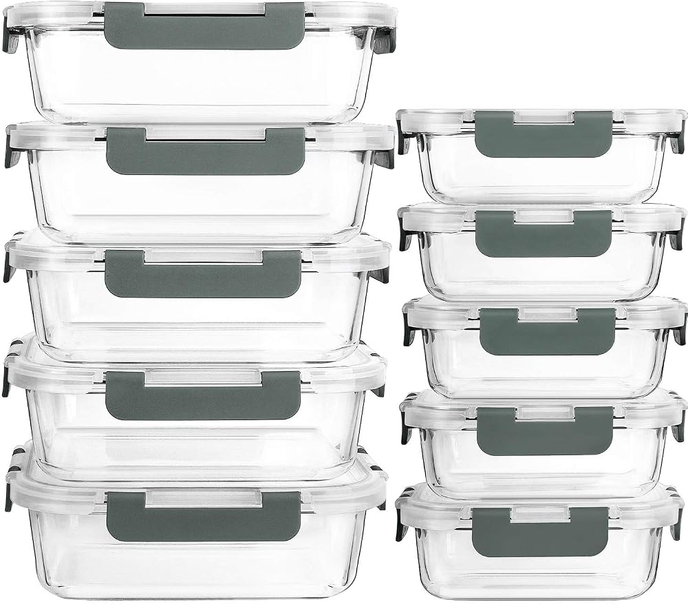 MCIRCO 10 Pack Glass Food Storage Containers with Lifetime Locking Lids Airtight for Microwave, Oven, Freezer and Dishwasher