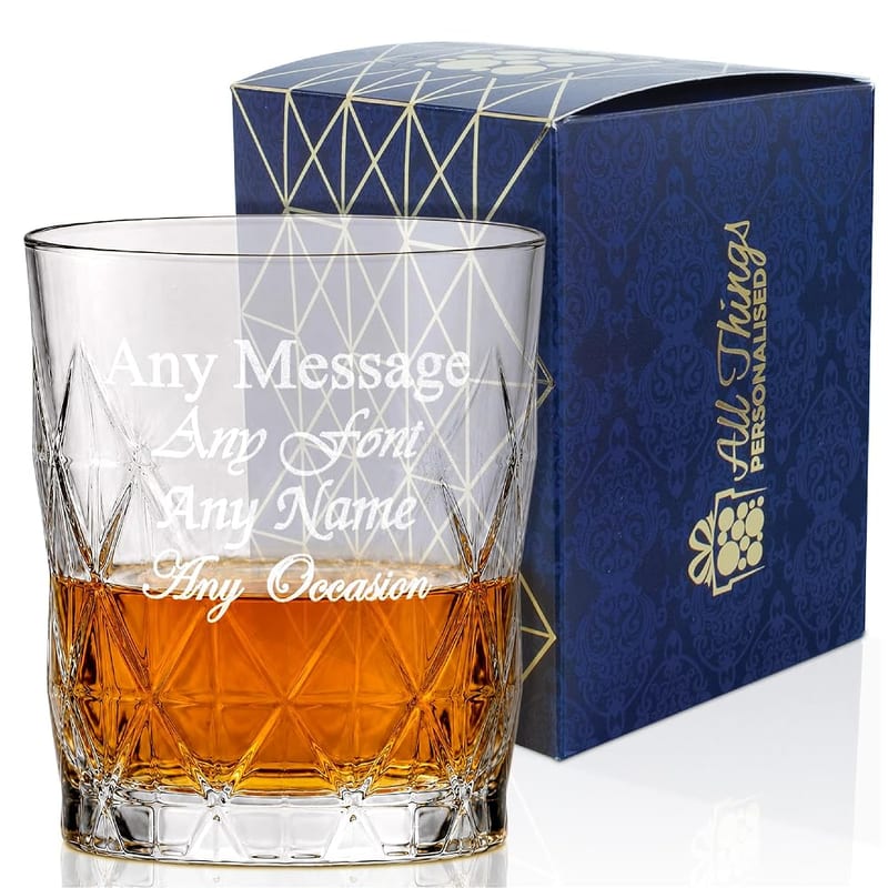Personalised Engraved 345ml Keops Whisky Glass, Personalise with Any Message for Any Occasion, Stylize with a Variety of Fonts, Gift Box Included, Laser Engraved