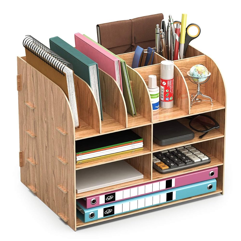 Lesfit Wooden Desk Tidy Organiser, Office Stationary Storage