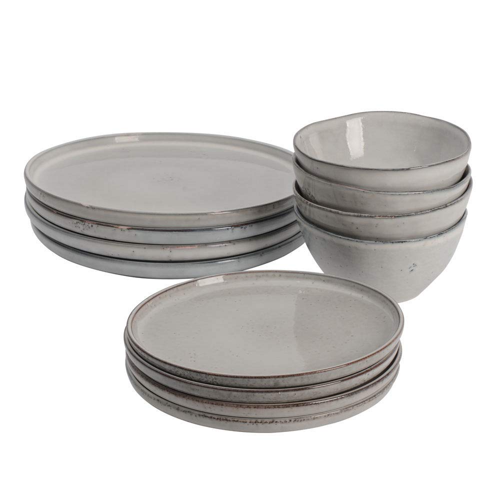 ProCook Oslo Rim Stoneware Dinner Set, Reactive Grey, 12 Piece, 4 Table Settings, Dishwasher and Microwave Safe