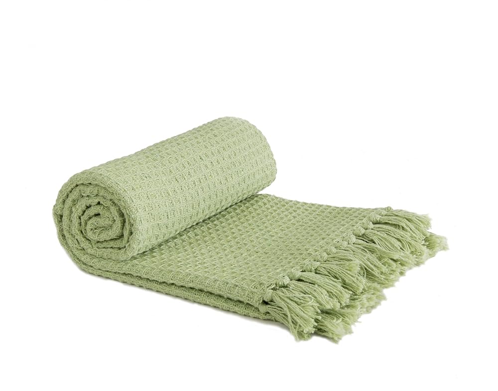Emma Barclay Honeycomb Recycled Cotton Throw, Pistachio Green