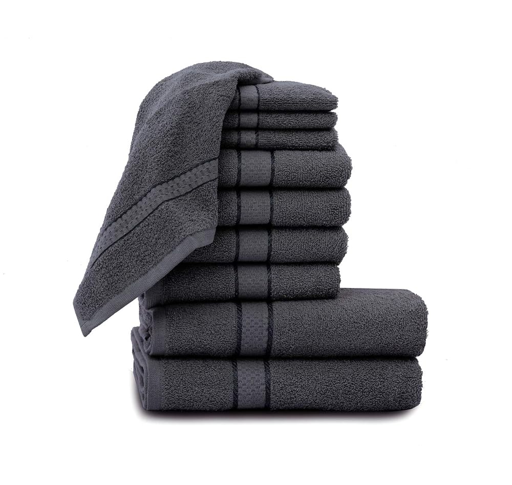 Great Knot 10 Piece Towel Bale Pack, 100% Terry Cotton, 480GSM, Grey