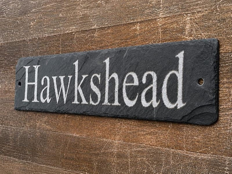 Customised Natural Slate House Sign 45cm x 10cm – Traditional Rustic, Engraved Slate Plaque for Outdoor Walls, Gates and Entrances