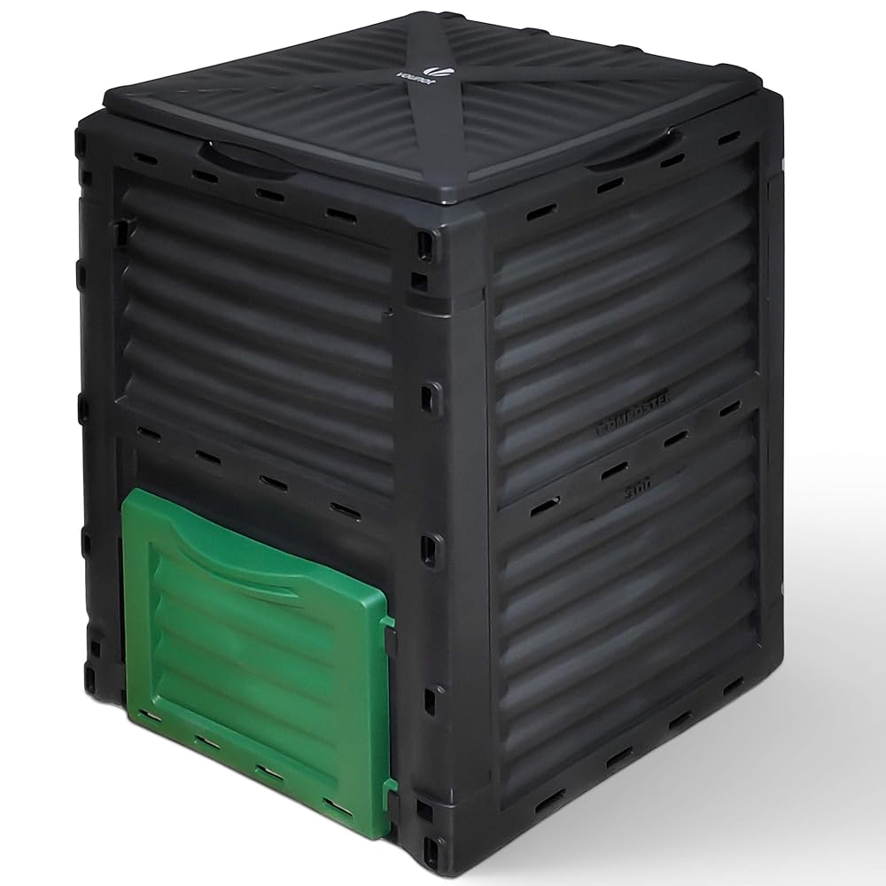 VOUNOT Compost Bin Garden, 300 Litre Plastic Composter, Black