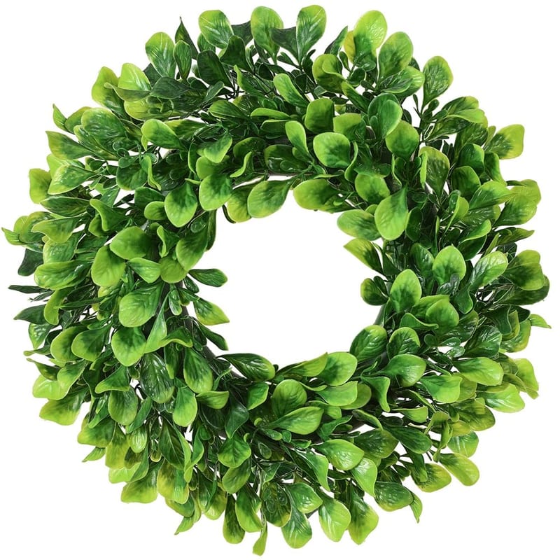 Lvydec Artificial Green Leaves Wreath, 10" Mini-Sized Boxwood Wreath for Window, Wall and Front Door Home Decoration