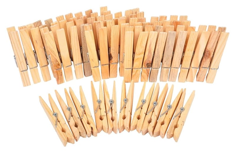 Wooden Clothes Pegs, Pack of 50, Strong Metal Spring, Natural Wood