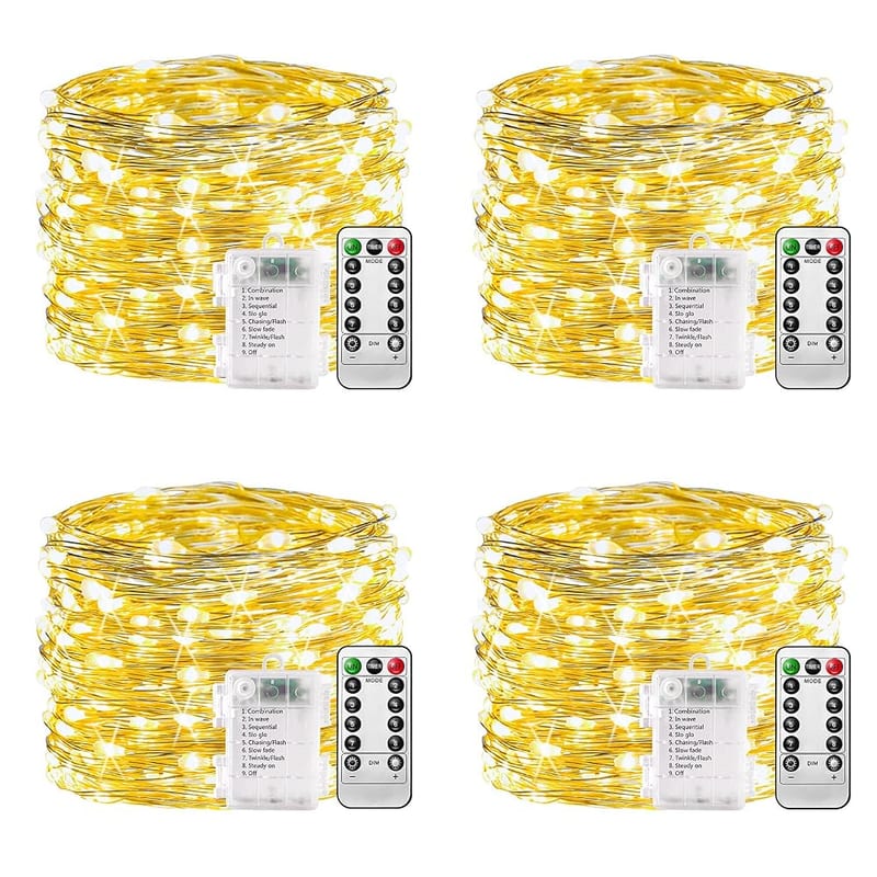 2 Pack Waterproof 48 LED Globe Fairy String Lights Battery Powered, 8 Modes Remote and Timer