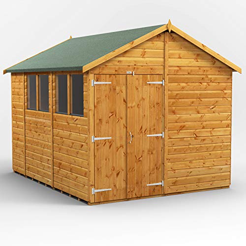 POWER High Grade Premium Apex Garden Wooden Shed, Security Features, Toughened Glass (6 x 4)