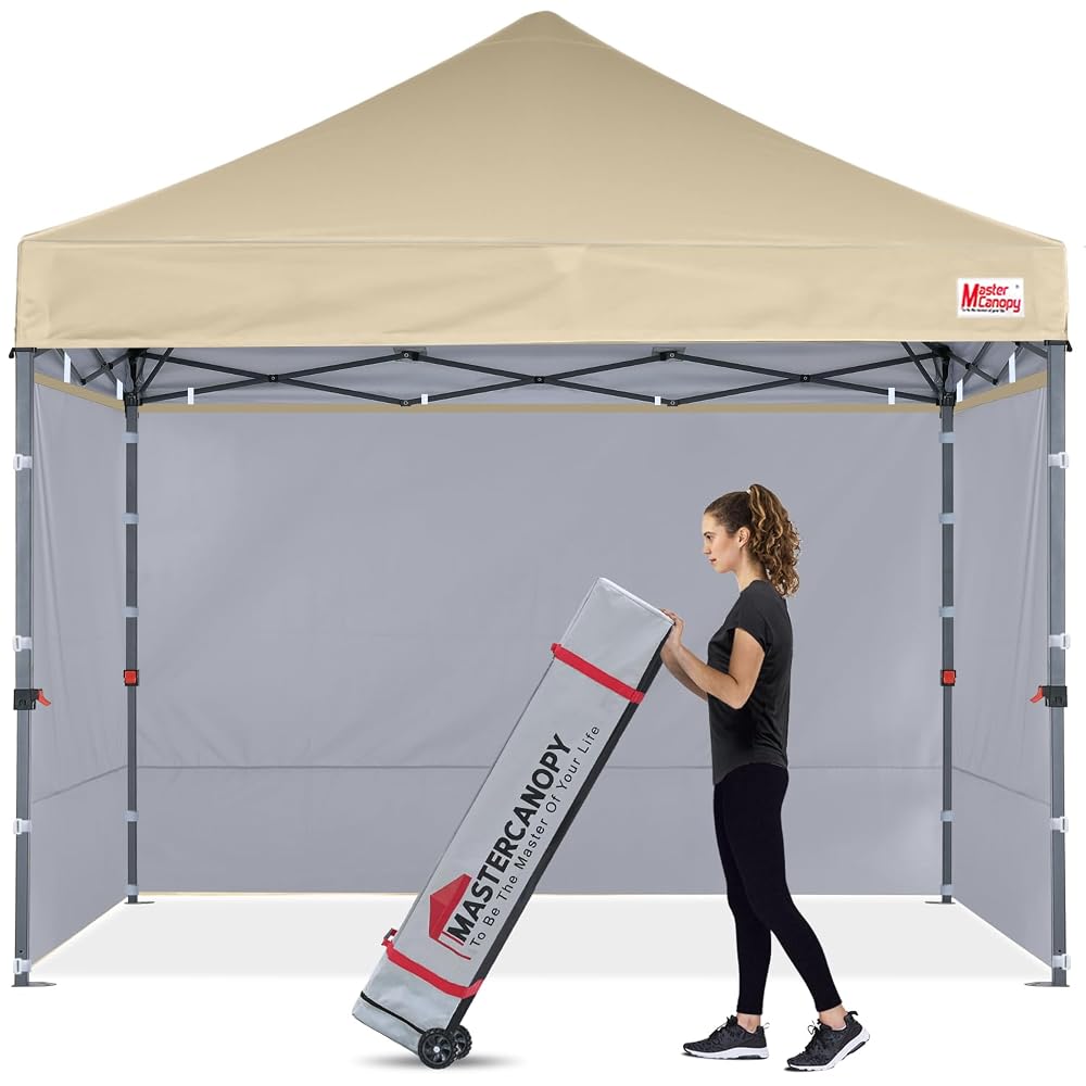 MasterCanopy Heavy Duty Pop-up Gazebo tent with Sidewalls, 3m x 3m, Beige