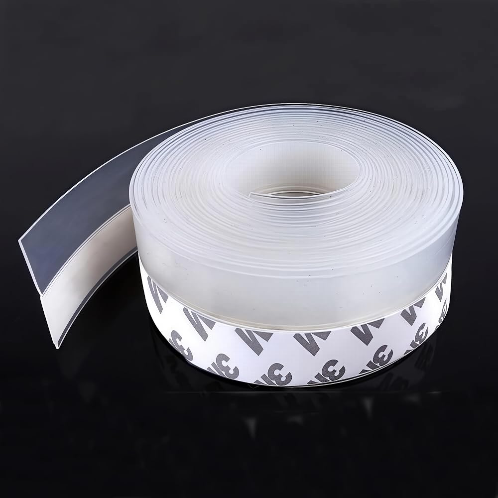 Silicone Seal Door Strip Bottom - 8M/26ft (W: 35MM) Silicone Sealing Sticker Self Adhesive Weather Stripping for Gaps of House, Glass Shower, Window and Door, Weatherproof Soundproof Insect Proof
