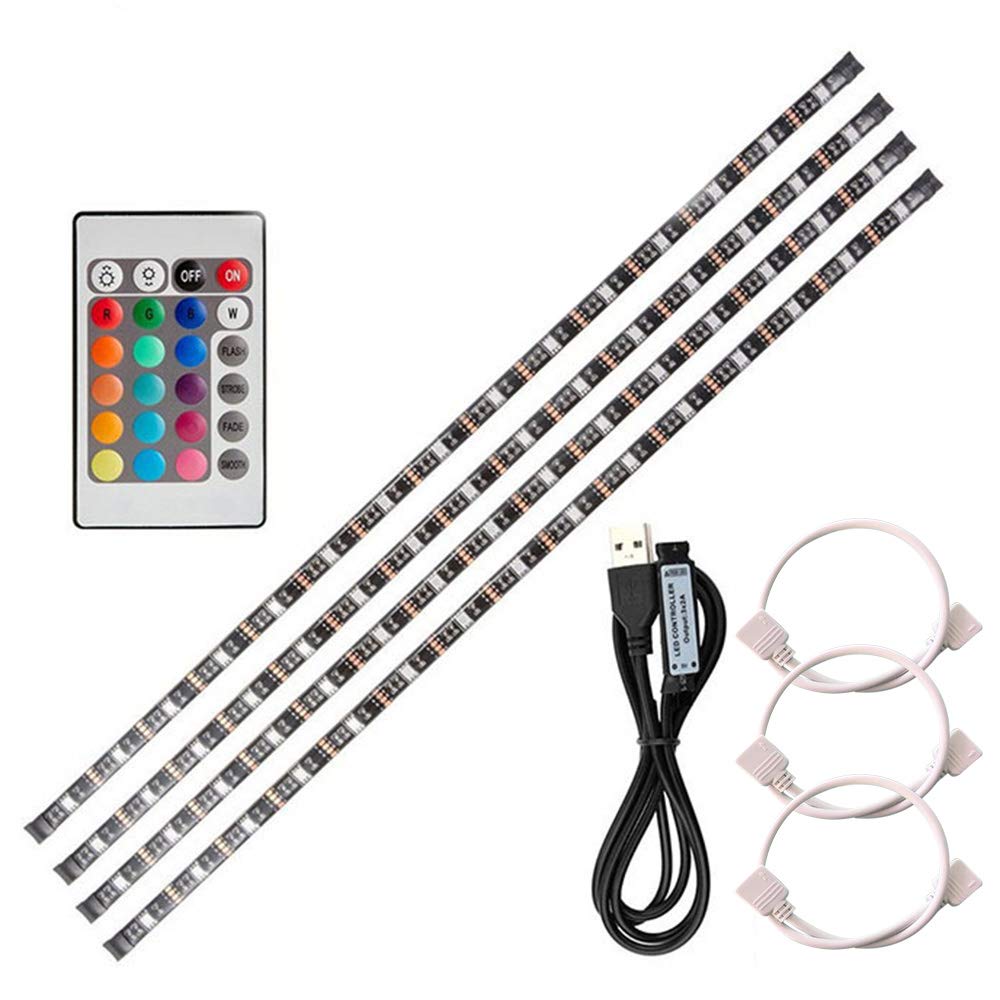 Lixada USB LED Strip Lights Kit, Flexible 4x50cm Under Cabinet Strip Lights with Mini Remote Control