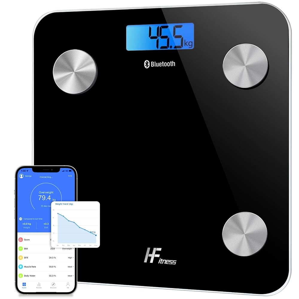 HomeFashion HFitness Smart Bathroom Scale, 19x Body Composition Indices, Bluetooth App