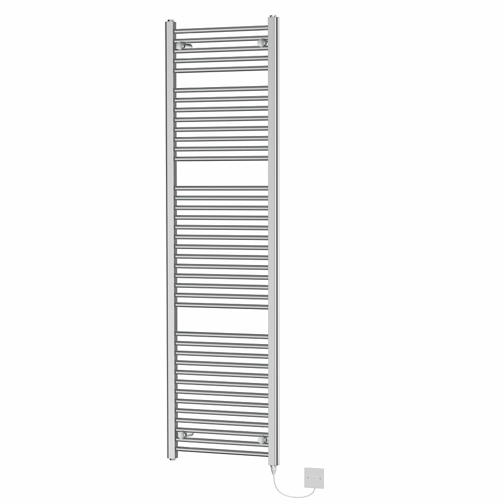 NRG Chrome Electric Manual Curved Bathroom Heated Towel Rail Warmer Radiator, 800W, 1800 x 500mm