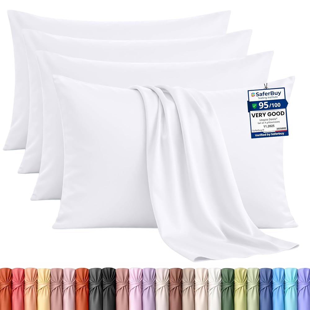 Utopia Bedding 4 Pack Pillow Cases, Standard Size 50x75 cm, 100% Brushed Microfiber Pillowcases with Envelope Closure, White