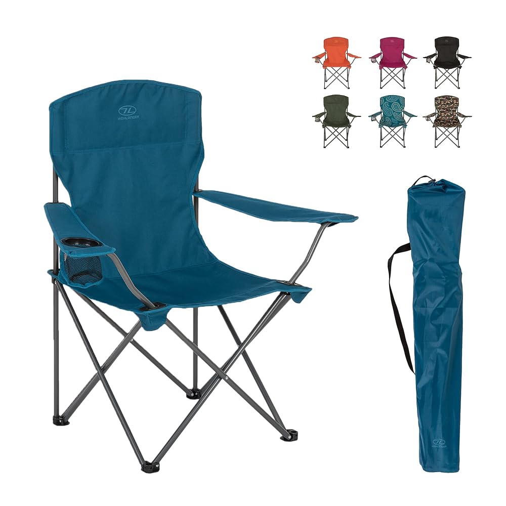Highlander Camping Chair - Compact & Lightweight Folding Chair, 2.2kg, Portable Chair for Outdoors, Durable Steel Frame Arm Chair with Cup Holder