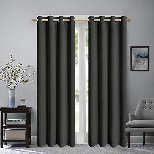 Black Eyelet Curtains, Blackout Thermal, 46x54 inches