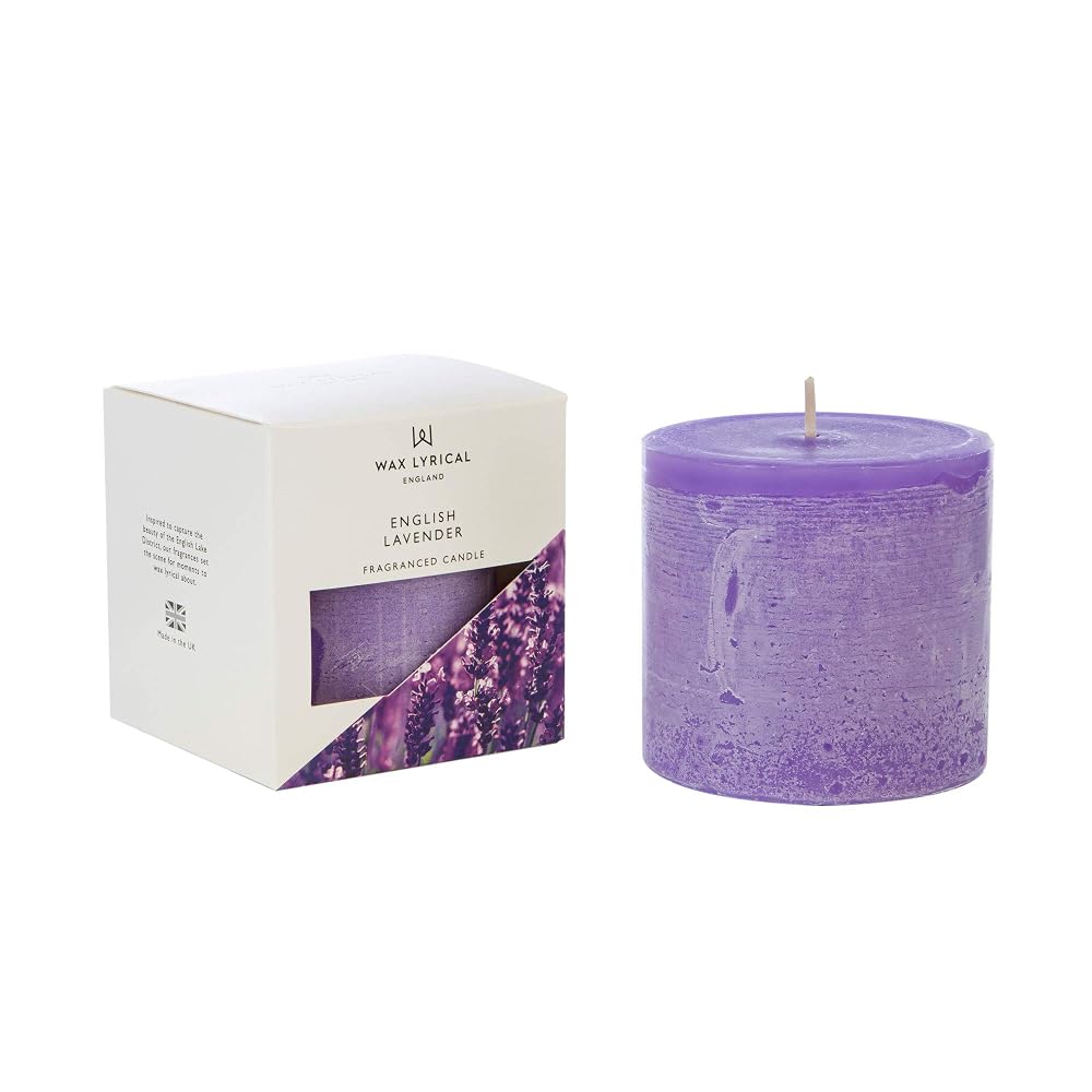 Wax Lyrical Scented Pillar Candle English Lavender, Burn Time Approx 60 Hours, White