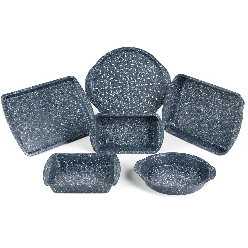 Russell Hobbs COMBO-5437 Nightfall Stone Non-Stick 6-Piece Bakeware Set, Pizza Tray, Baking Tray, Roaster, Loaf Pan and Baking Tins