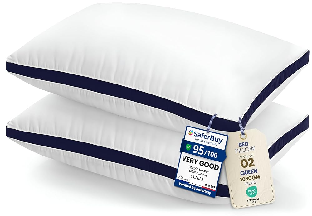 Utopia Bedding Pillows 2 Pack Queen Size, Navy, Luxury Hotel Quality Brushed Fabric Bed Pillows for Back, Stomach or Side Sleepers