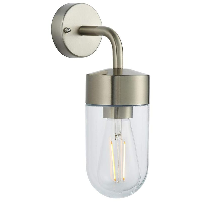 IP44 Outdoor Rated Wall Light, Brushed Stainless Steel & Clear Glass, Nautical Mini Lantern