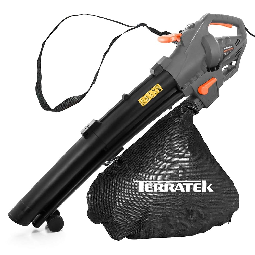 Terratek Corded Leaf Blower and Garden Vacuum 3000W, 3 in 1 Lightweight Mulcher, 35L Collection Bag, 10m Cable, Wheels & Shoulder Strap