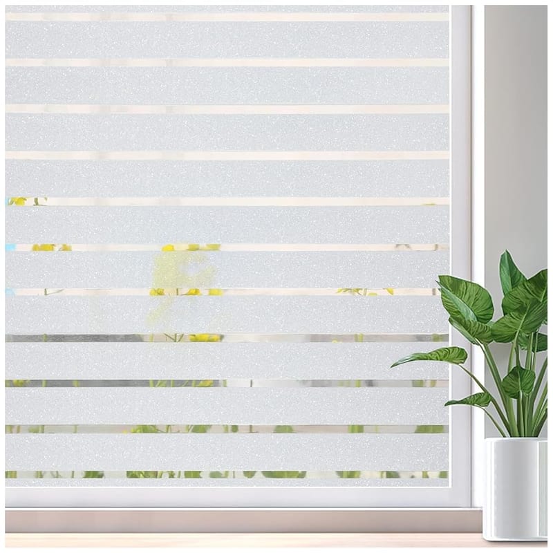 Lifetree Window Film Privacy for Glass Windows, Frosted Stripe Pattern, 44.5 x 200cm, Static Cling No Glue UV Protection