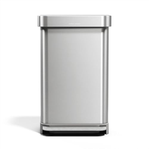simplehuman Rectangular Kitchen Pedal Bin, 55 Litre, Brushed Stainless Steel