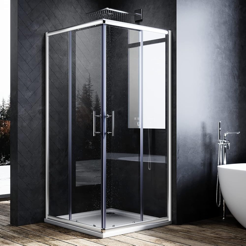 ELEGANT 800 x 800mm Shower Enclosure, Corner Entry Square Shower Cubicle, Sliding Shower Doors