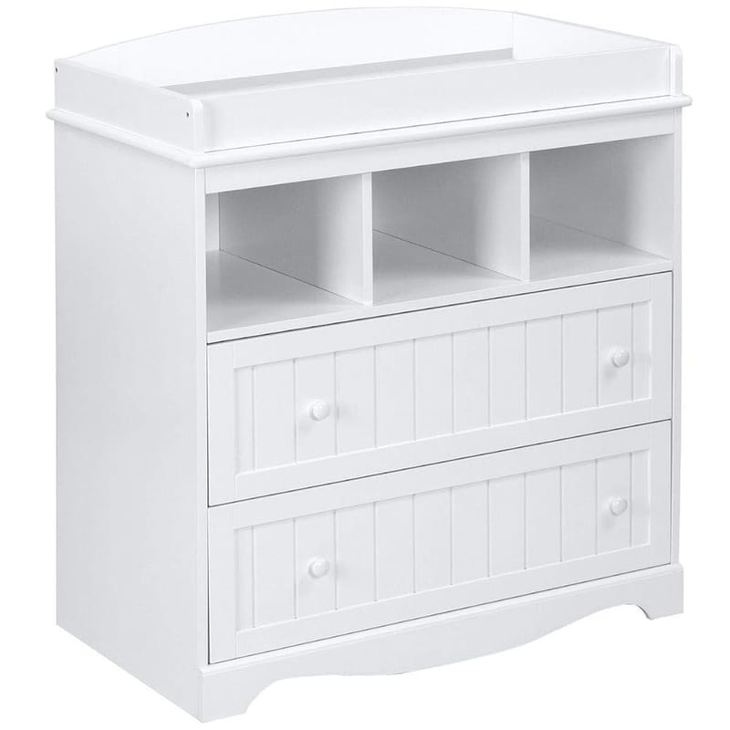 ecomi Baby Changing Table Unit Dresser Station with 2 Drawers and 3 Shelves, White