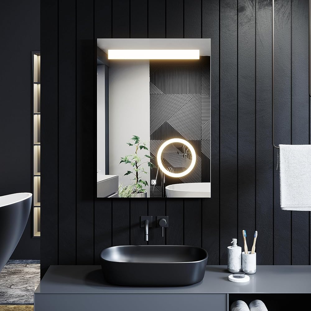 ELEGANT Modern Illuminated LED Bathroom Mirror 500x700mm, Heated Demister Pad, Touch Sensor Switch, IP44