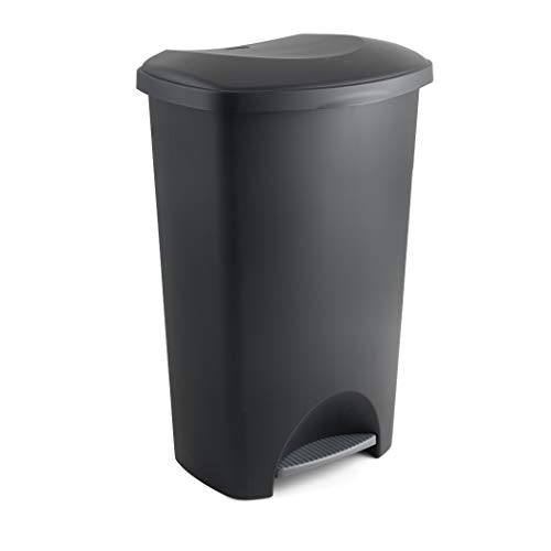 Addis 50L Kitchen Pedal Bin, Black Waste Bin with Soft Close Stay Open Lid