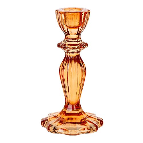 Talking Tables Orange Glass Candle Holder - Elegant Taper Candle Holder for Indoor or Outdoor Use, Ideal for Christmas, Halloween, Birthday, Wedding, Dinner Party Centrepieces - 16cm Size