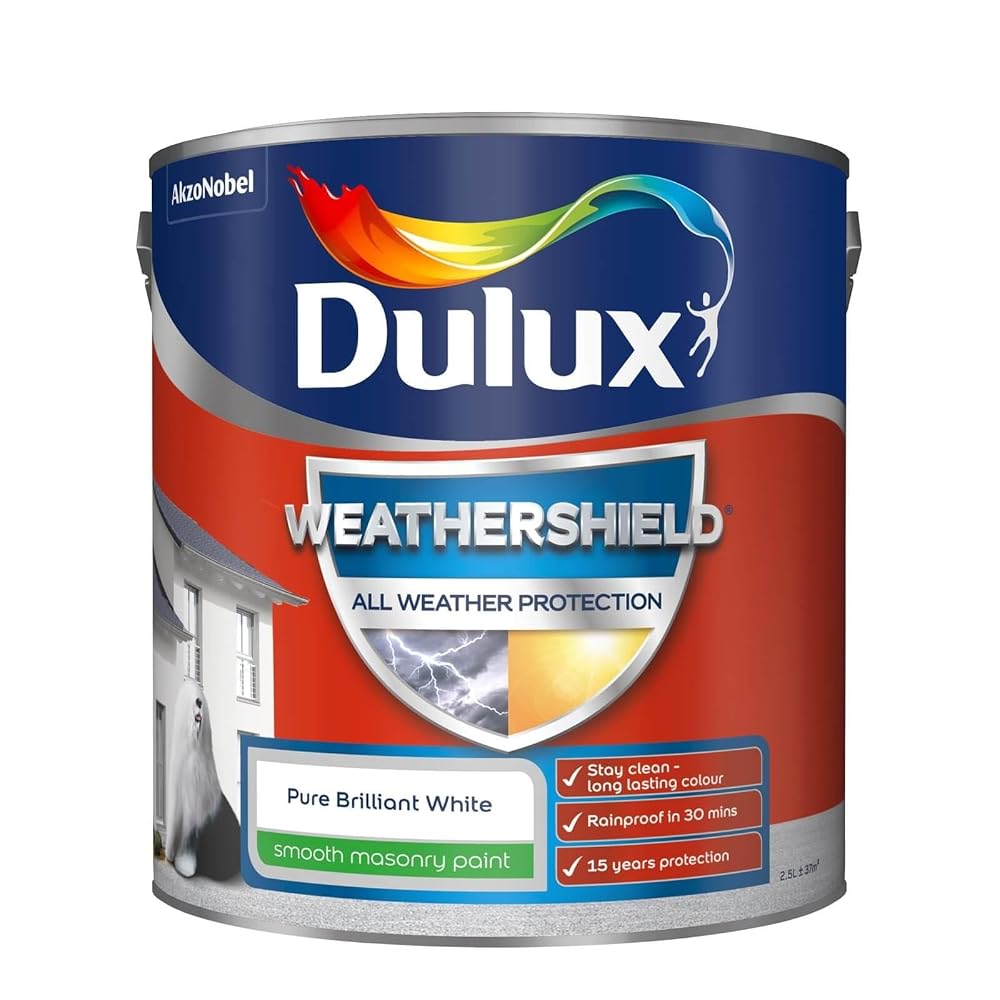 Dulux Weathershield Smooth Masonry Paint, Pure Brilliant White, 2.5L