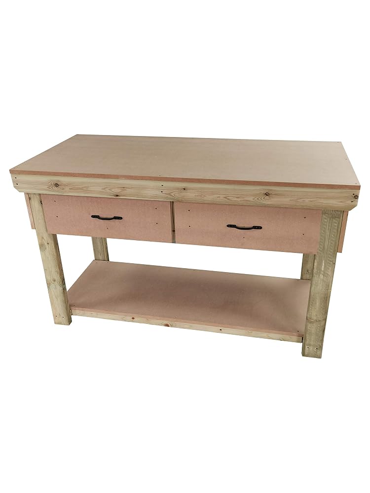 Arbor Garden Solutions Wooden Workbench, MDF Top with Drawers, Industrial Heavy-Duty Garage Storage Table (4ft)