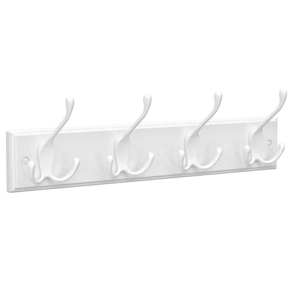 SONGMICS Coat Racks, Wall-Mounted Coat Rack, Coat Hook with 4 Tri-Hooks, Hook Rack for Bags, Coats, White LHR30WT