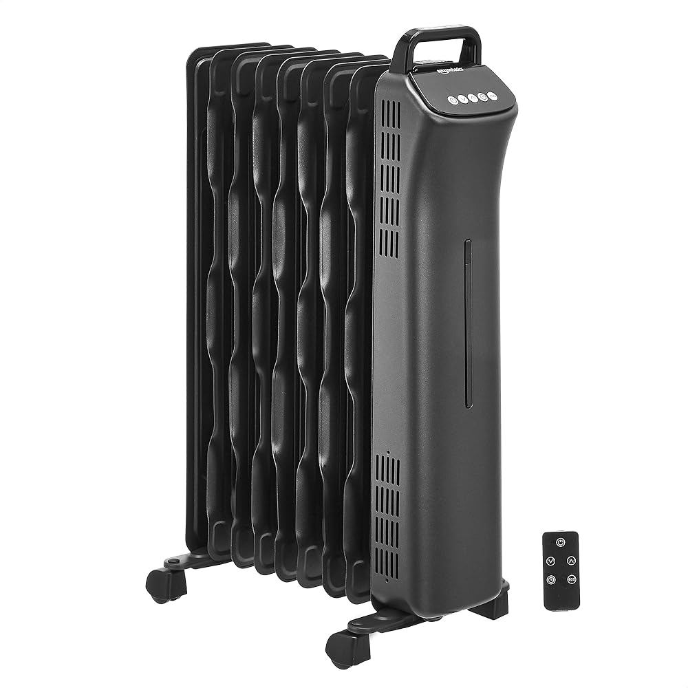 Amazon Basics Portable Oil-Filled Digital Radiator Heater with ECO Function and Remote Control, 2000W, 9 Fins