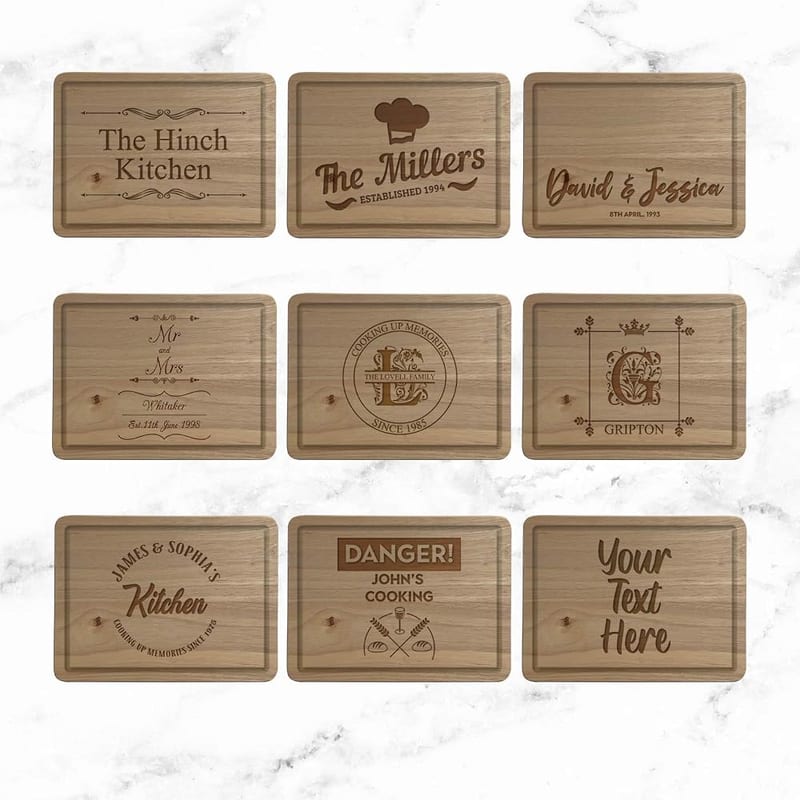 Personalised Wooden Chopping Board – Cheese Board – Wedding, Birthday, Housewarming Gift, Any Message Engraved (Style 1)