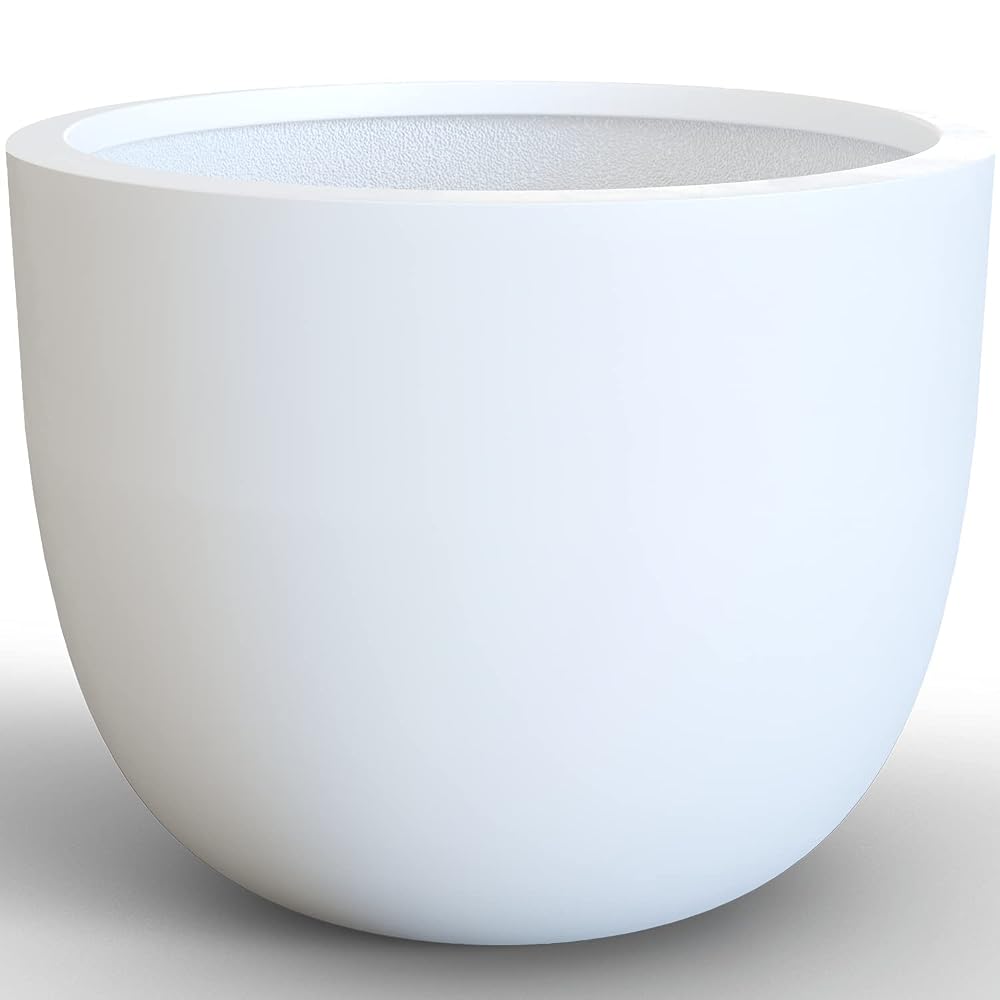 Omysa Large Plant Pot, 15 inch Fiberstone Planter, Matte White